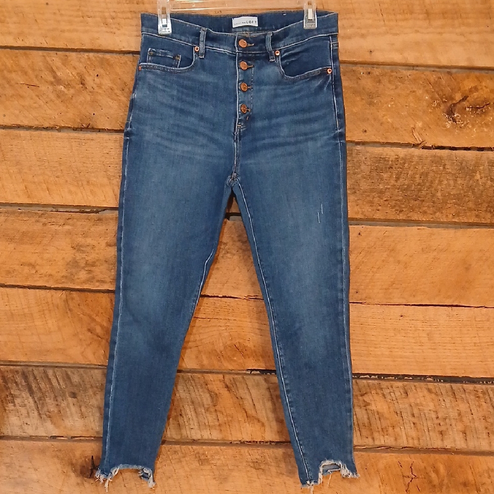 LOFT High Waist Skinny Ankle Cropped Jeans with Button Fly Sz 8